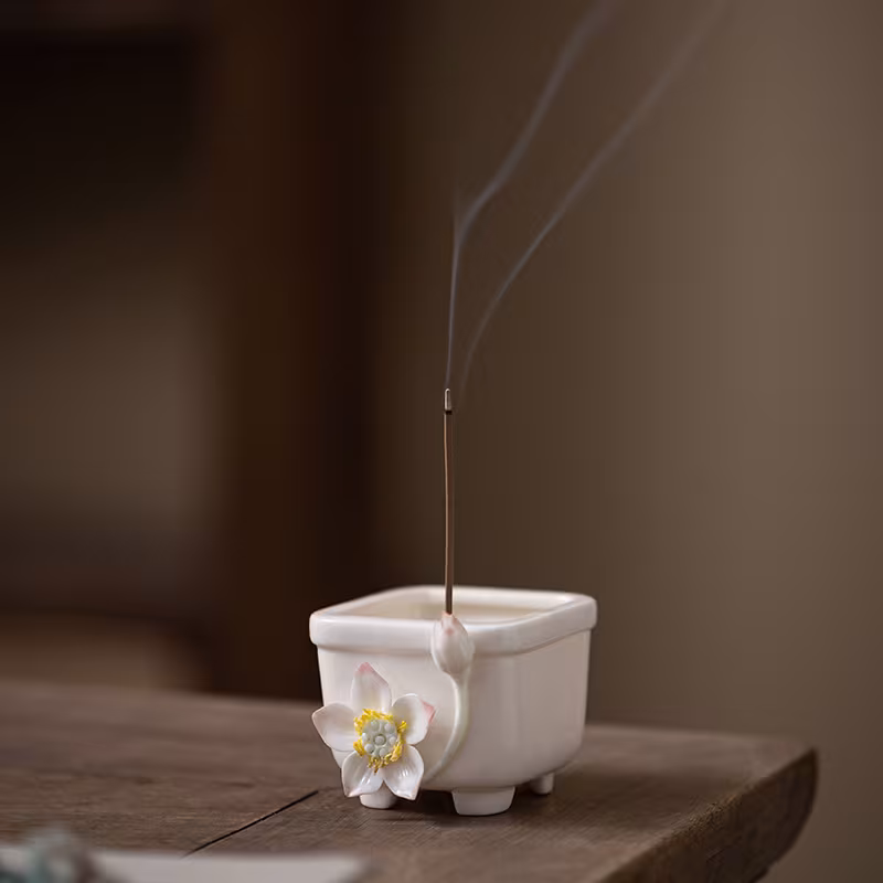Creative Ceramic Lotus Line Incense Holder Handmade