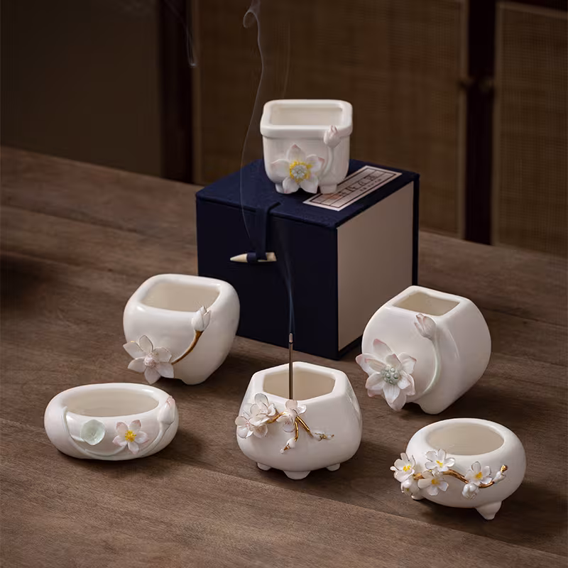 Creative Ceramic Lotus Line Incense Holder Handmade
