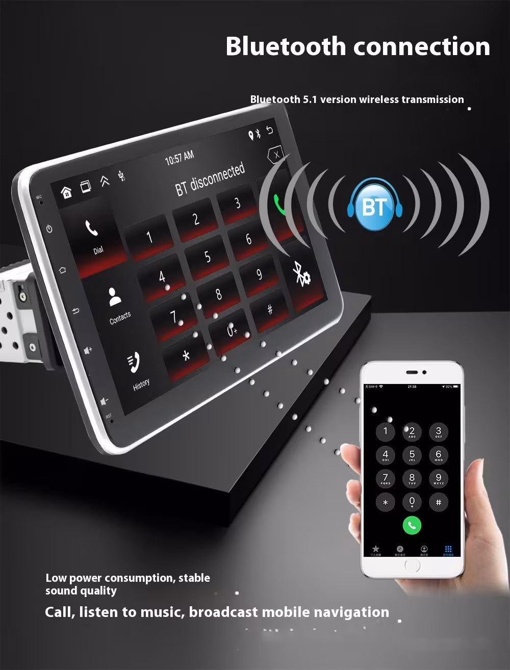 360-degree Rotating Android Large Screen Multimedia Bluetooth Central Control