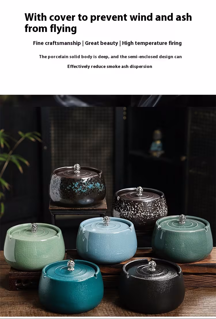 Household Prevent Fly Ash Creative Ceramic Ashtray With Lid