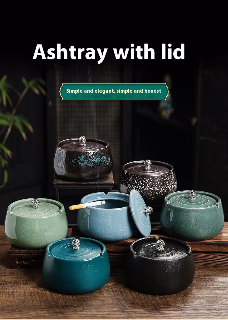 Household Prevent Fly Ash Creative Ceramic Ashtray With Lid