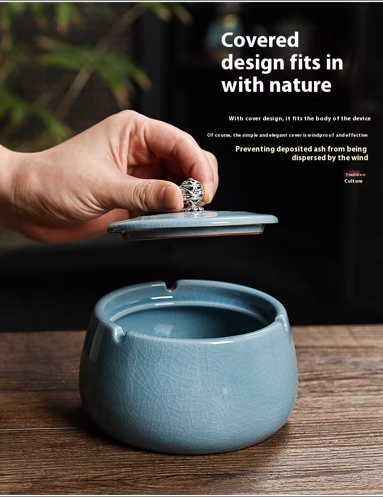 Household Prevent Fly Ash Creative Ceramic Ashtray With Lid