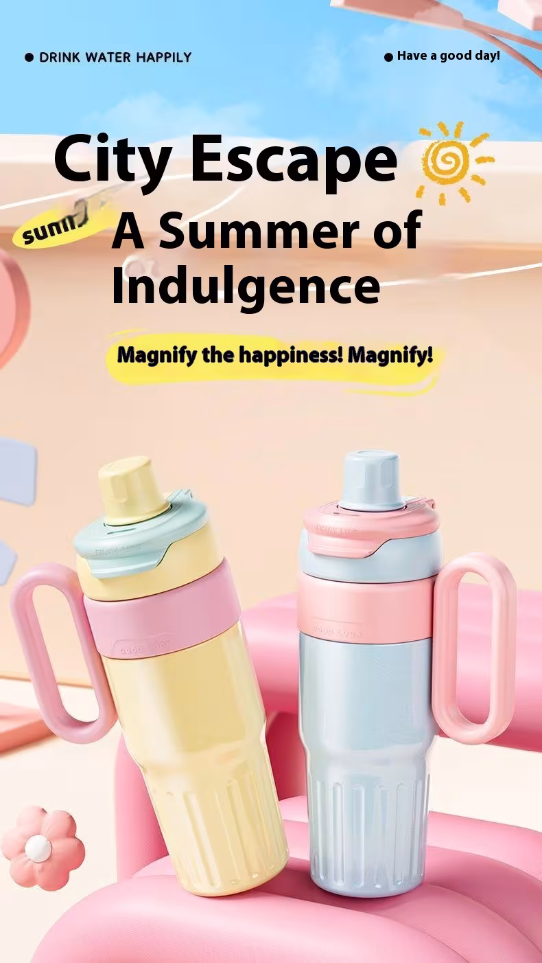 780ml Gradient Double Drink Thermal Cup Stainless Steel With Lid Coffee Cup Thermos Large Capacity Straw Cup For Male And Female