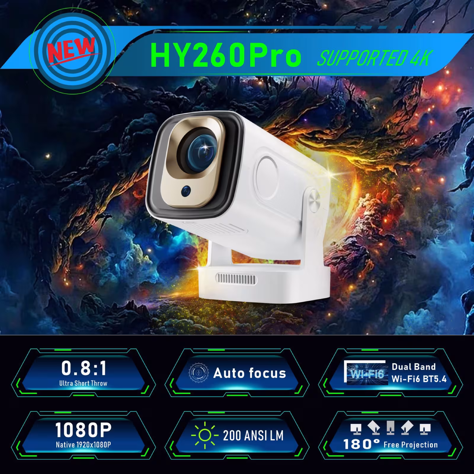 Auto Focus WIFI6 HD Home Projector