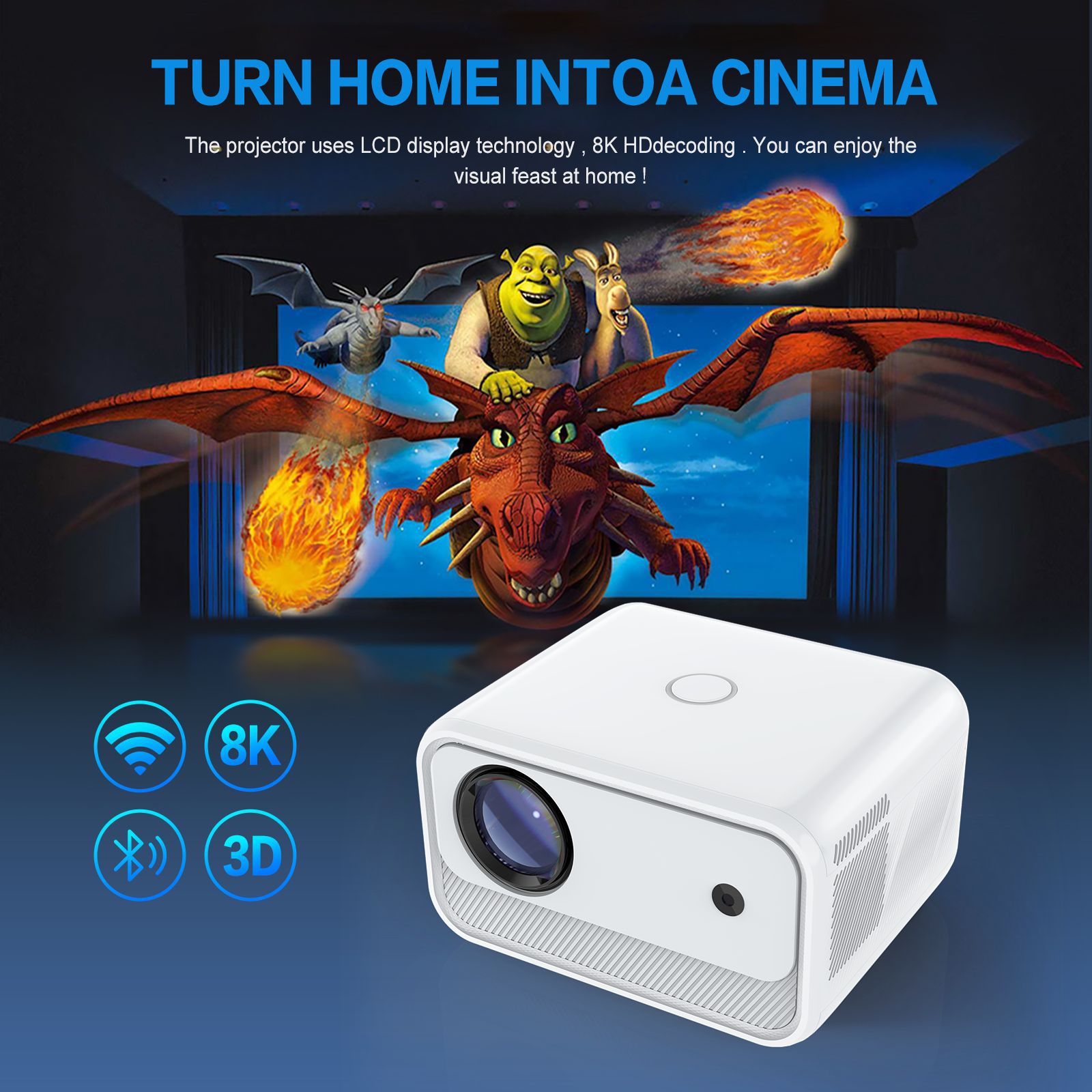 Home Office HD Projector 300 Lumen Electric Focus Projector