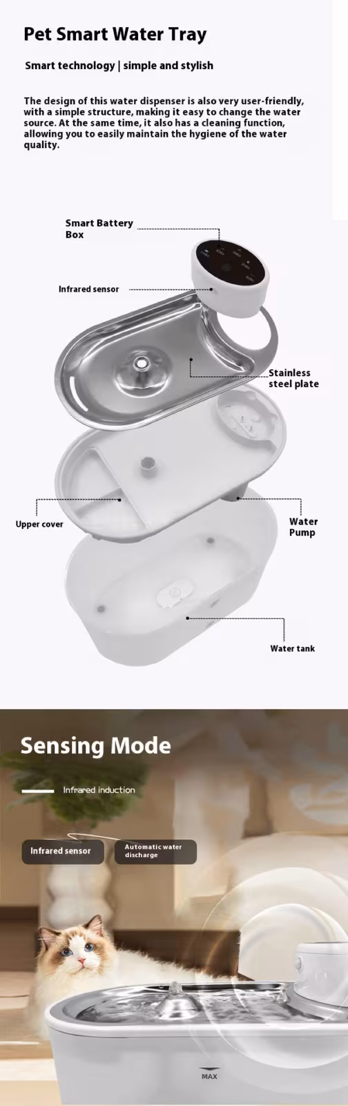 Stainless Steel Plate Pet Timing Flow Induction Function Water Feeder