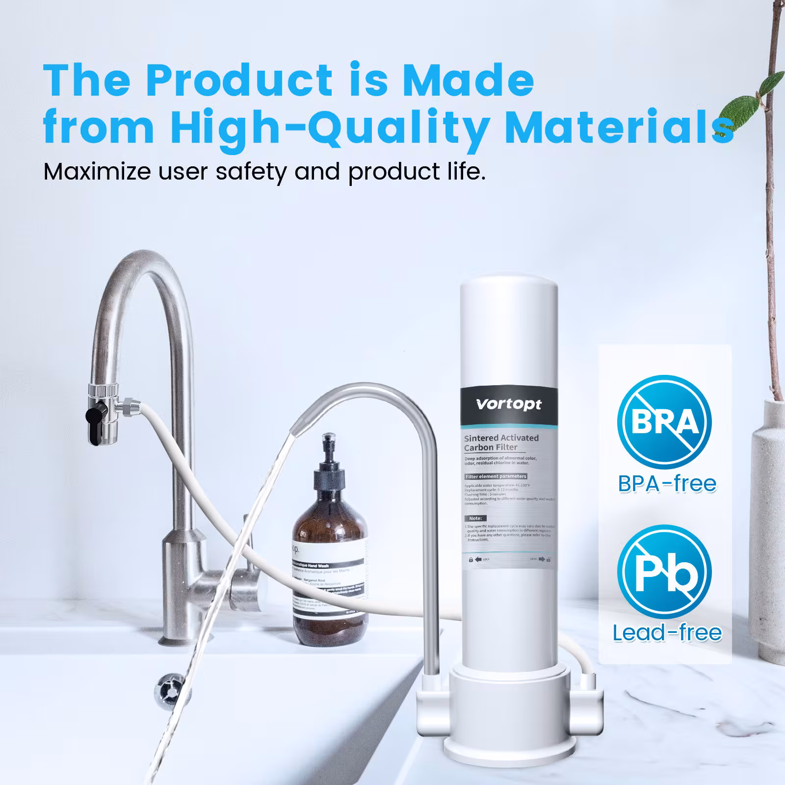 White Countertop Carbon Rod Purifier Household Kitchen Faucet Tap Water Filter