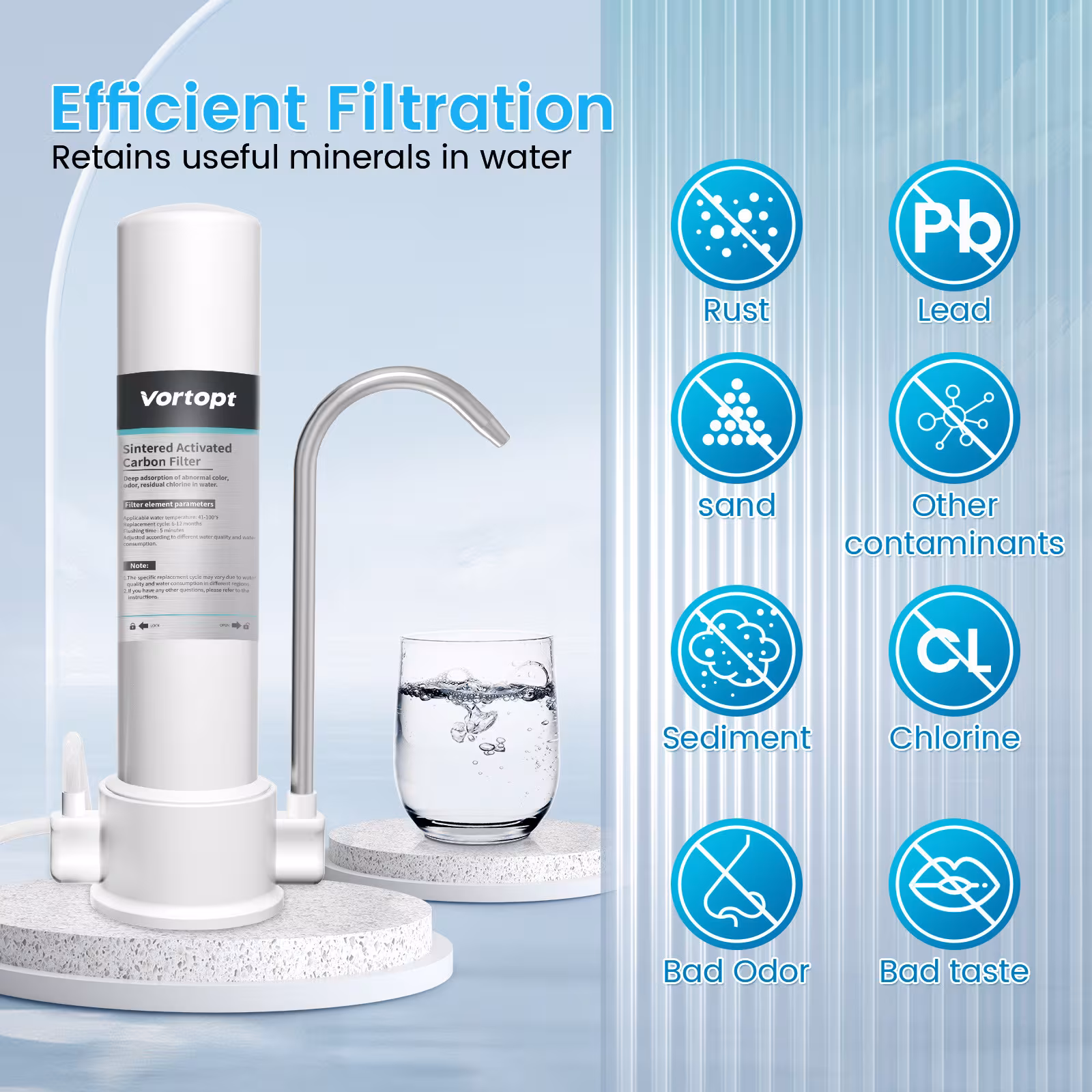 White Countertop Carbon Rod Purifier Household Kitchen Faucet Tap Water Filter