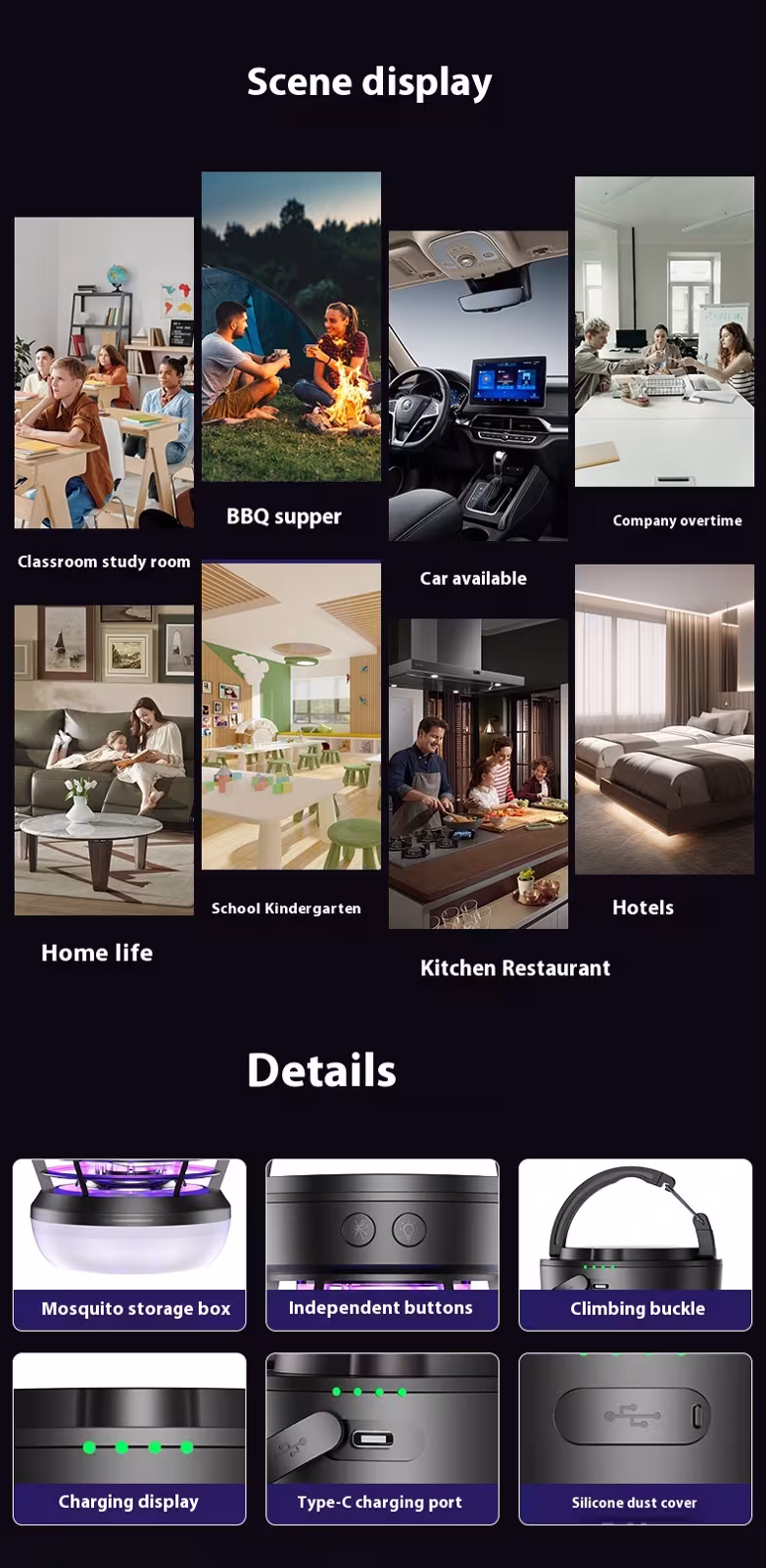 2in1 Mosquito Killer Lamp Electric Fly Catcher USB Rechargeable Electric Mosquito Swatter Electric Fly Trap With Night Light S0S Emergency Light Mosquito Killer Terrace Camping