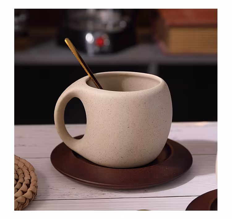 Stoneware Solid Wood Coaster Latte American Coffee Ceramic