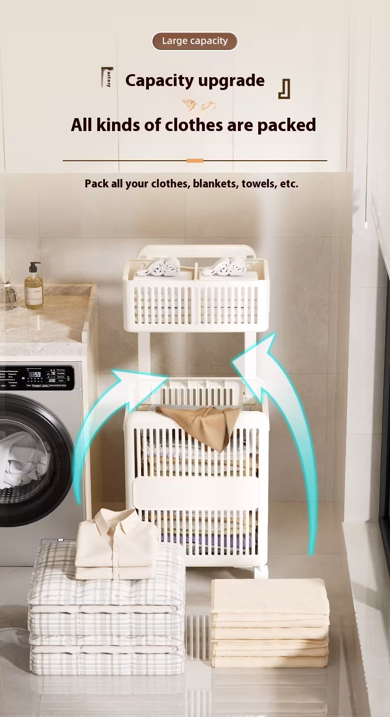Household Toilet Laundry Baskets Double-layer Large Capacity Foldable Laundry Basket
