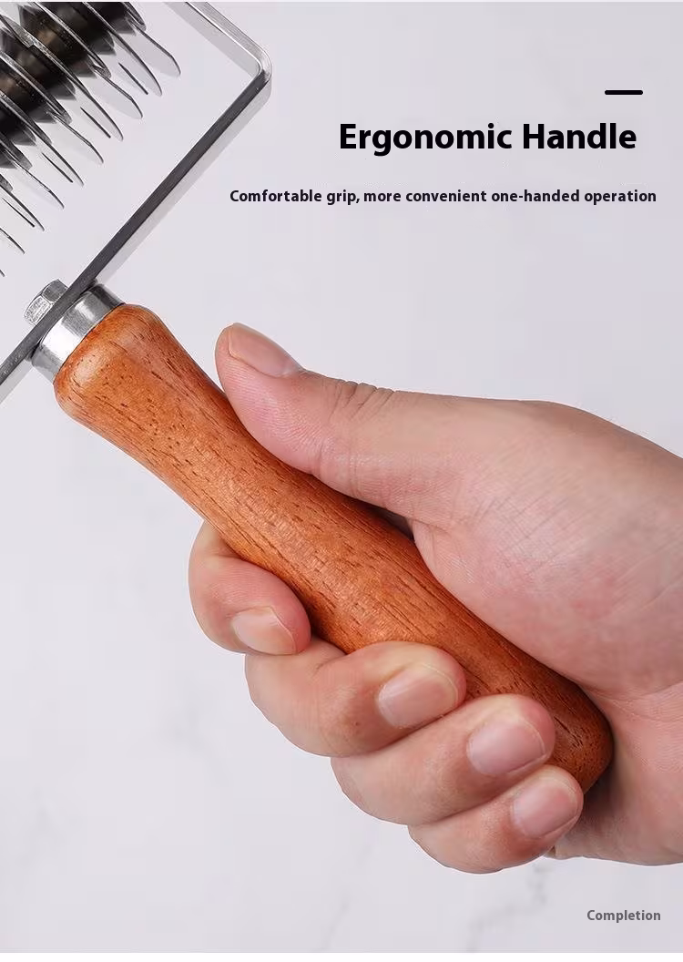 Stainless Steel Wooden Handle Wheel Knife Needle Roller Baking Cutter
