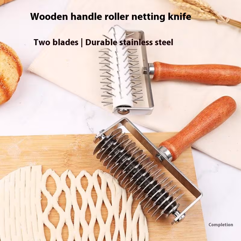Stainless Steel Wooden Handle Wheel Knife Needle Roller Baking Cutter