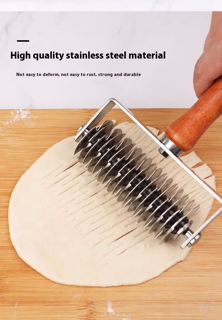 Stainless Steel Wooden Handle Wheel Knife Needle Roller Baking Cutter