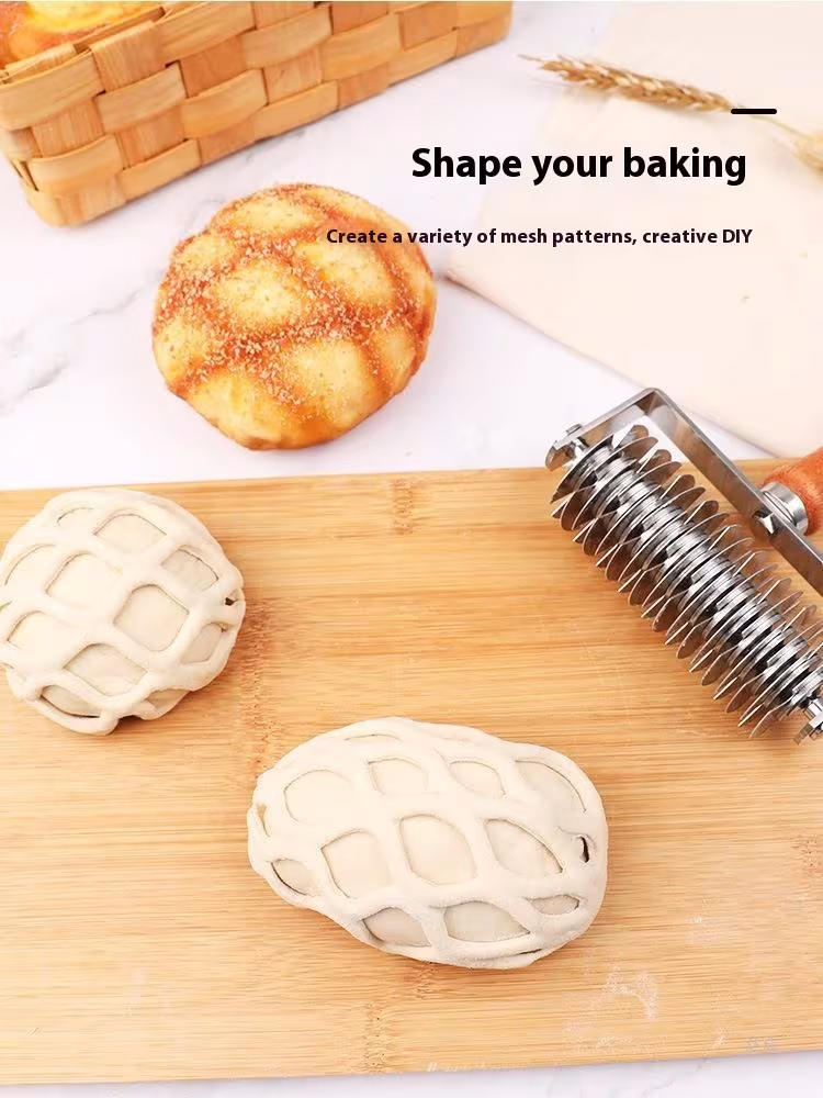 Stainless Steel Wooden Handle Wheel Knife Needle Roller Baking Cutter
