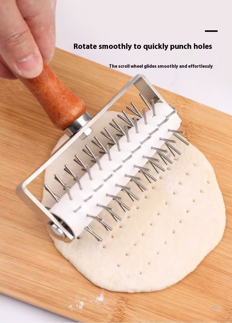 Stainless Steel Wooden Handle Wheel Knife Needle Roller Baking Cutter