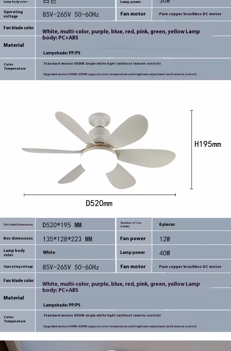 E27 Base LED Ceiling Fan Light With Remote Control 3 Color Lights Dimmable Lamp For Living Room Home Decor