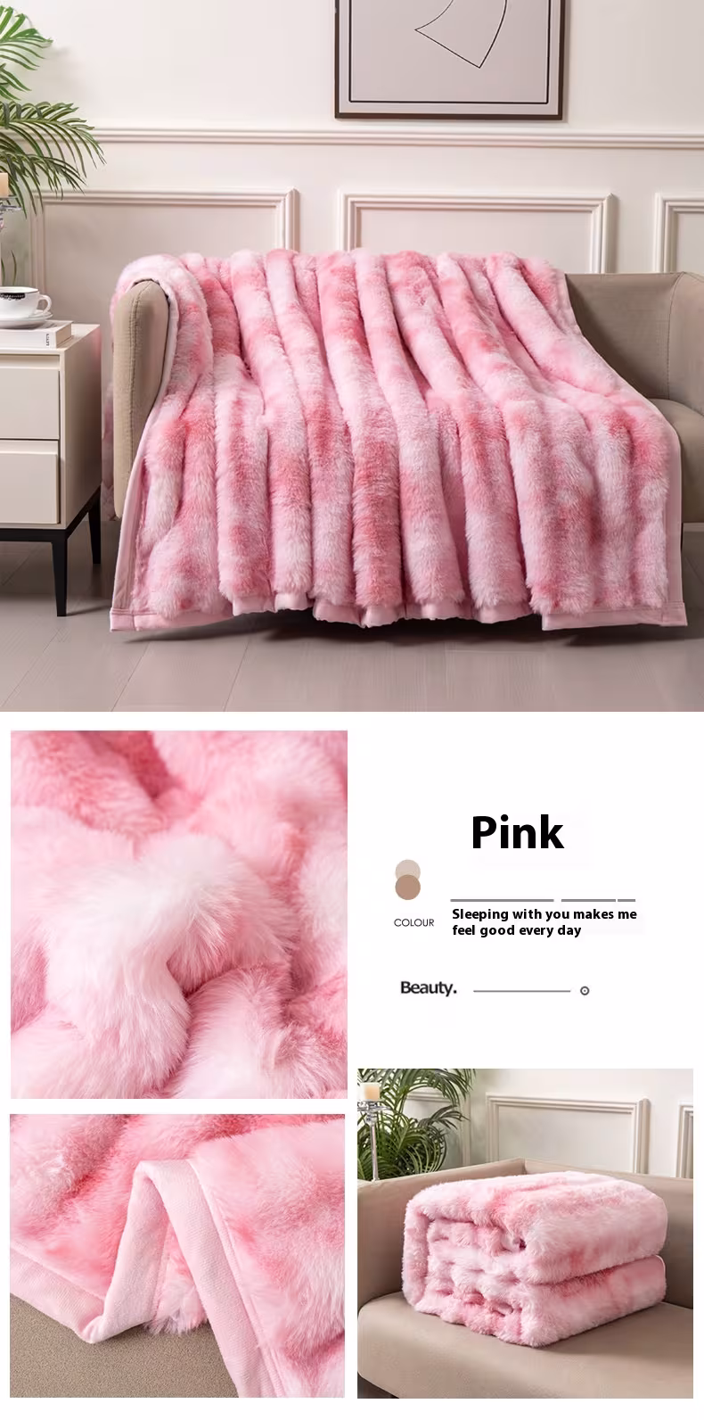Autumn And Winter Thickening Nap Tie-dyed Double-sided Imitation Rabbit Fur Blanket