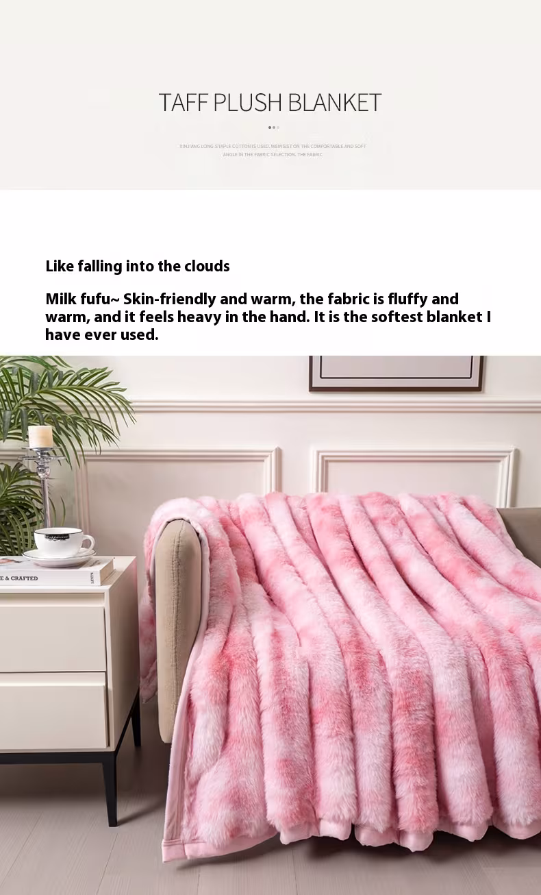Autumn And Winter Thickening Nap Tie-dyed Double-sided Imitation Rabbit Fur Blanket