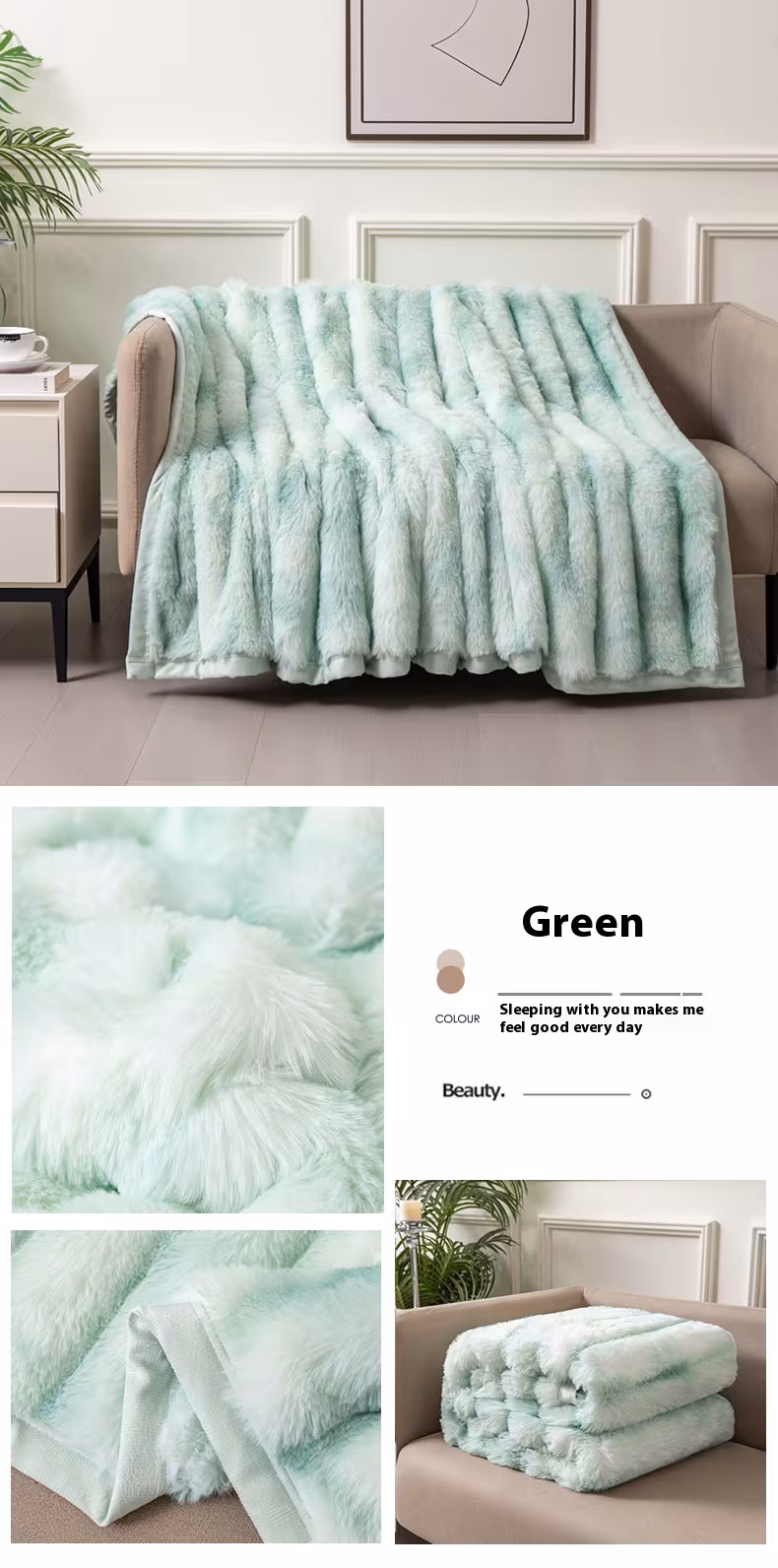 Autumn And Winter Thickening Nap Tie-dyed Double-sided Imitation Rabbit Fur Blanket
