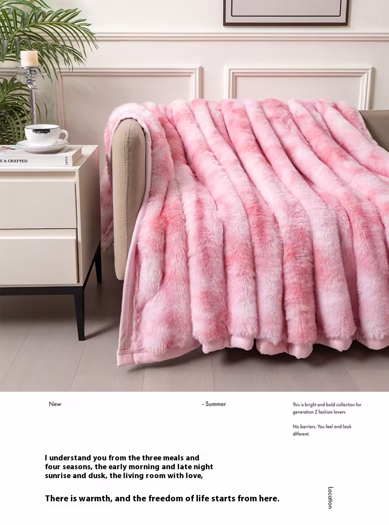 Autumn And Winter Thickening Nap Tie-dyed Double-sided Imitation Rabbit Fur Blanket