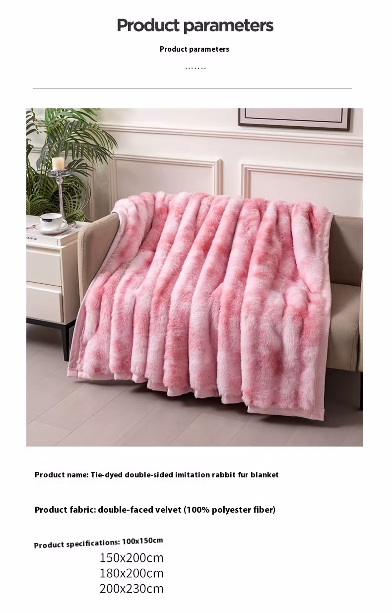 Autumn And Winter Thickening Nap Tie-dyed Double-sided Imitation Rabbit Fur Blanket