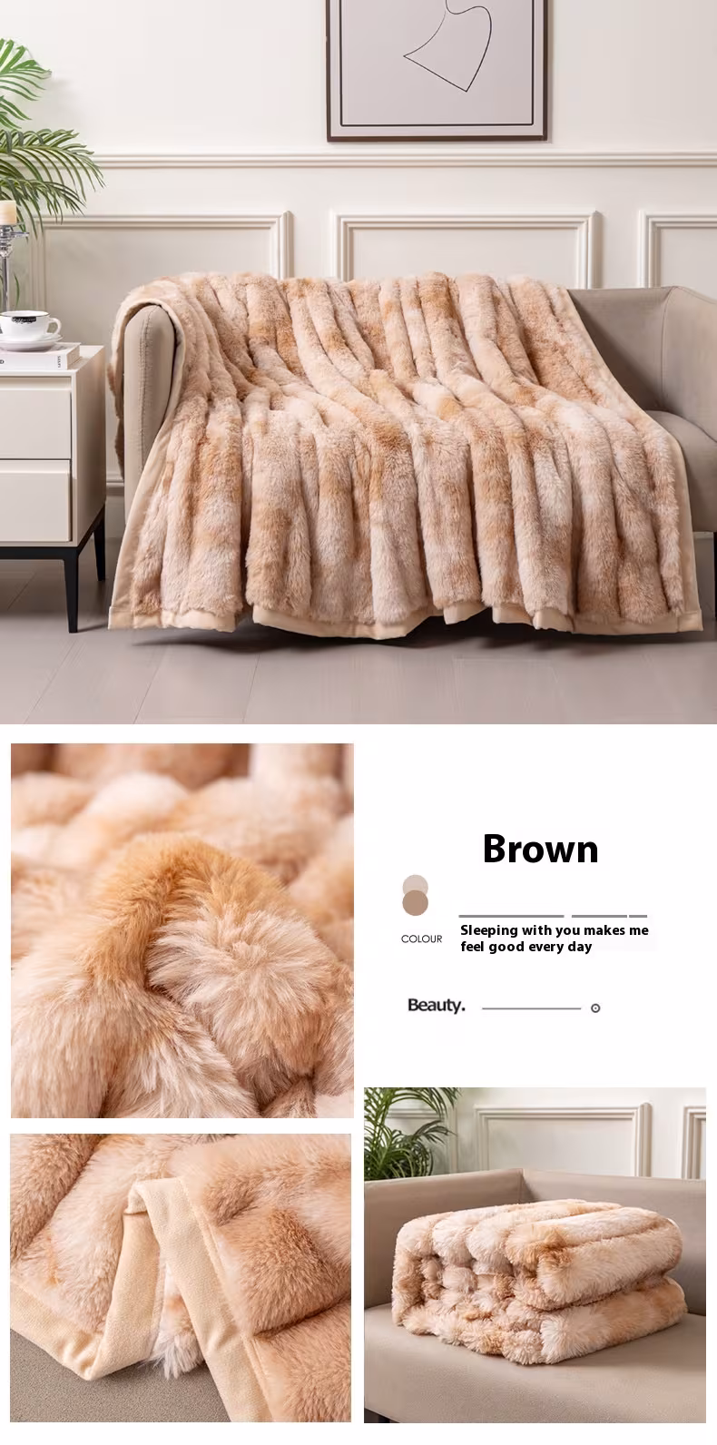 Autumn And Winter Thickening Nap Tie-dyed Double-sided Imitation Rabbit Fur Blanket