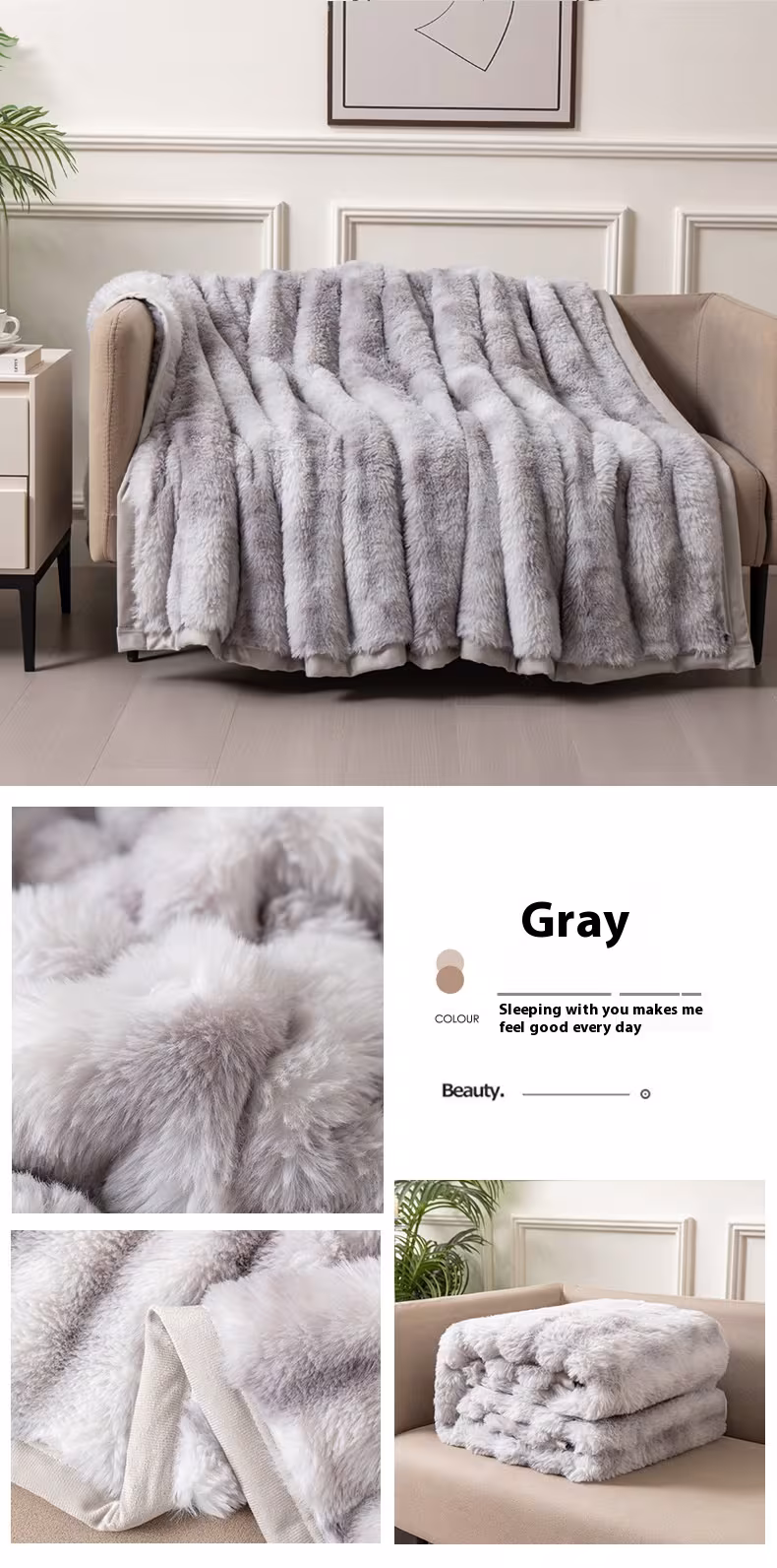 Autumn And Winter Thickening Nap Tie-dyed Double-sided Imitation Rabbit Fur Blanket