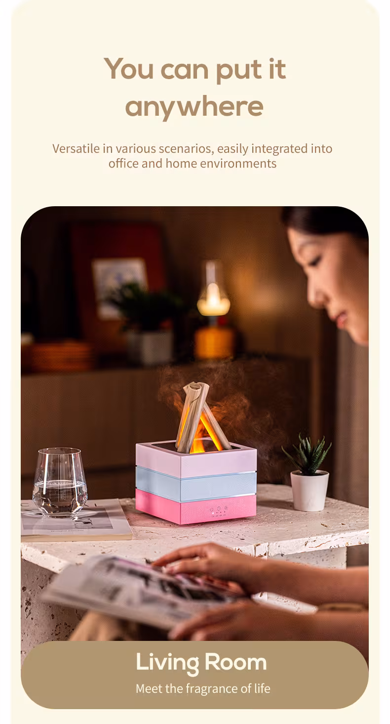 Flame Effect Aromatherapy Humidifier Aroma Diffuser Desktop Usb Plug-in Heavy Fog Humidifier USB Desktop Diffuser With Large Mist Essential Oil Compatible 7-Color LED Light