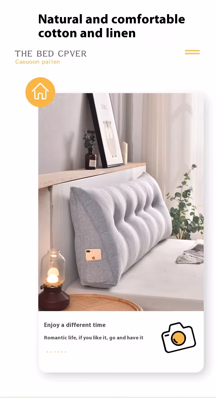 Cotton And Linen Removable And Washable Triangle Bedside Cushion Big Backrest Waist Cushion Bed