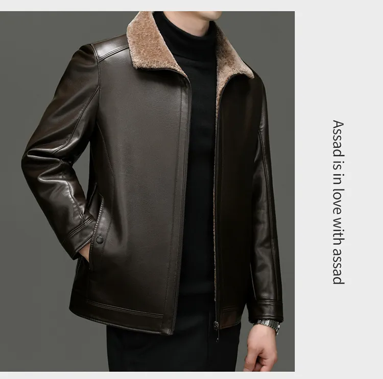 Middle-aged Plus Suede Winter One-piece Fur Men's Sheep Lapel Polo Coat