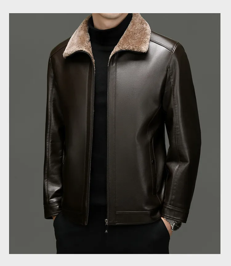 Middle-aged Plus Suede Winter One-piece Fur Men's Sheep Lapel Polo Coat