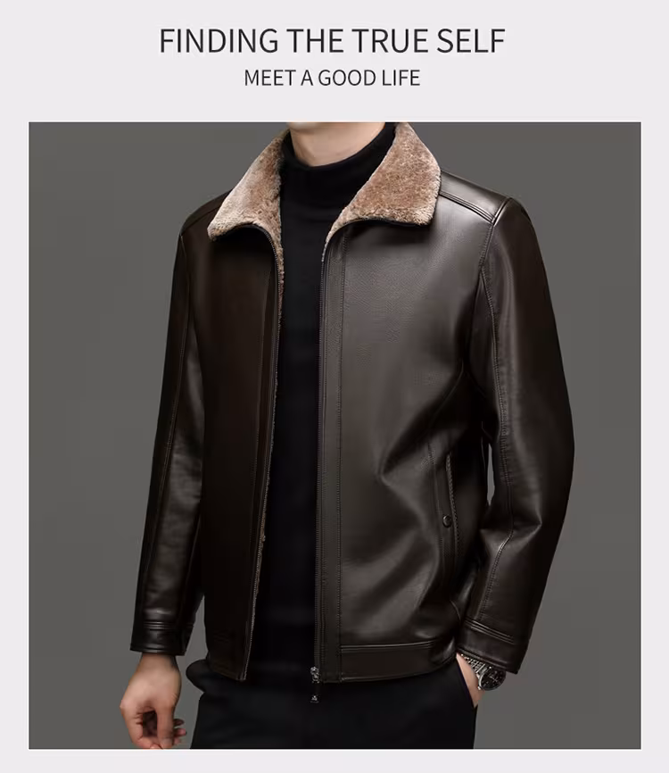 Middle-aged Plus Suede Winter One-piece Fur Men's Sheep Lapel Polo Coat