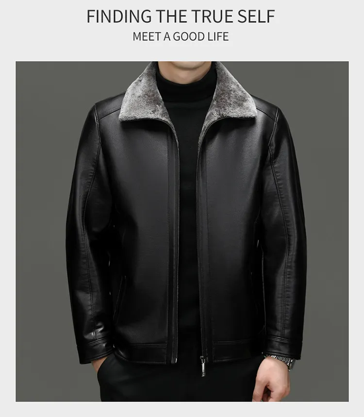 Middle-aged Plus Suede Winter One-piece Fur Men's Sheep Lapel Polo Coat