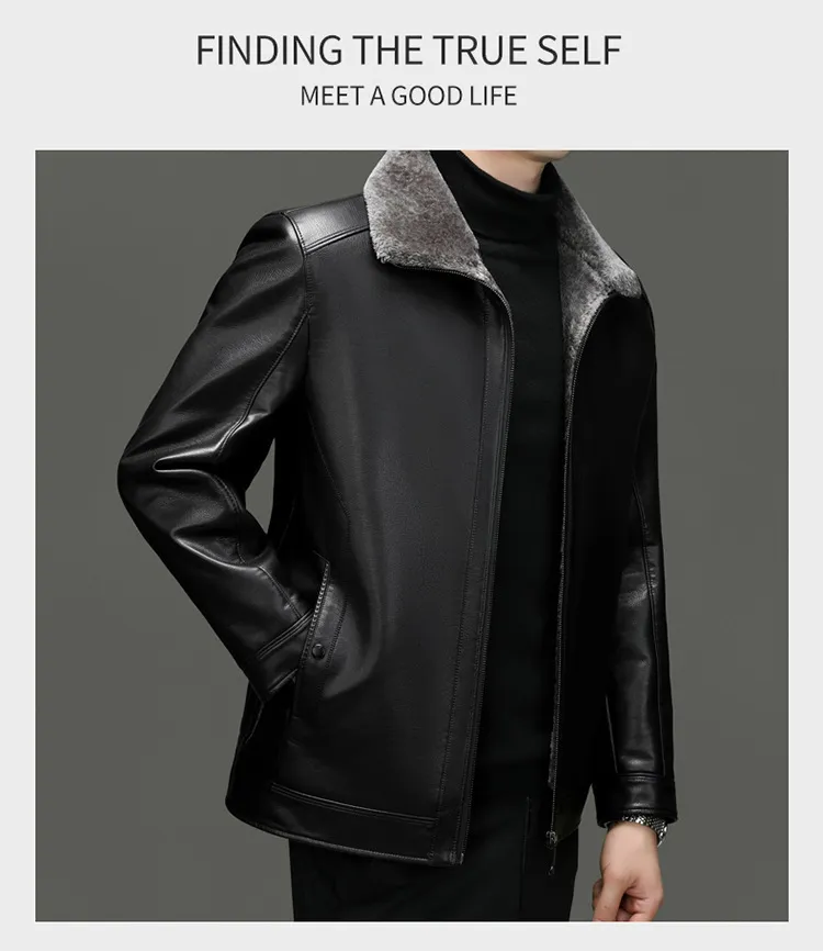 Middle-aged Plus Suede Winter One-piece Fur Men's Sheep Lapel Polo Coat
