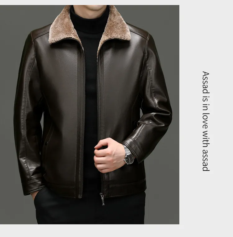Middle-aged Plus Suede Winter One-piece Fur Men's Sheep Lapel Polo Coat