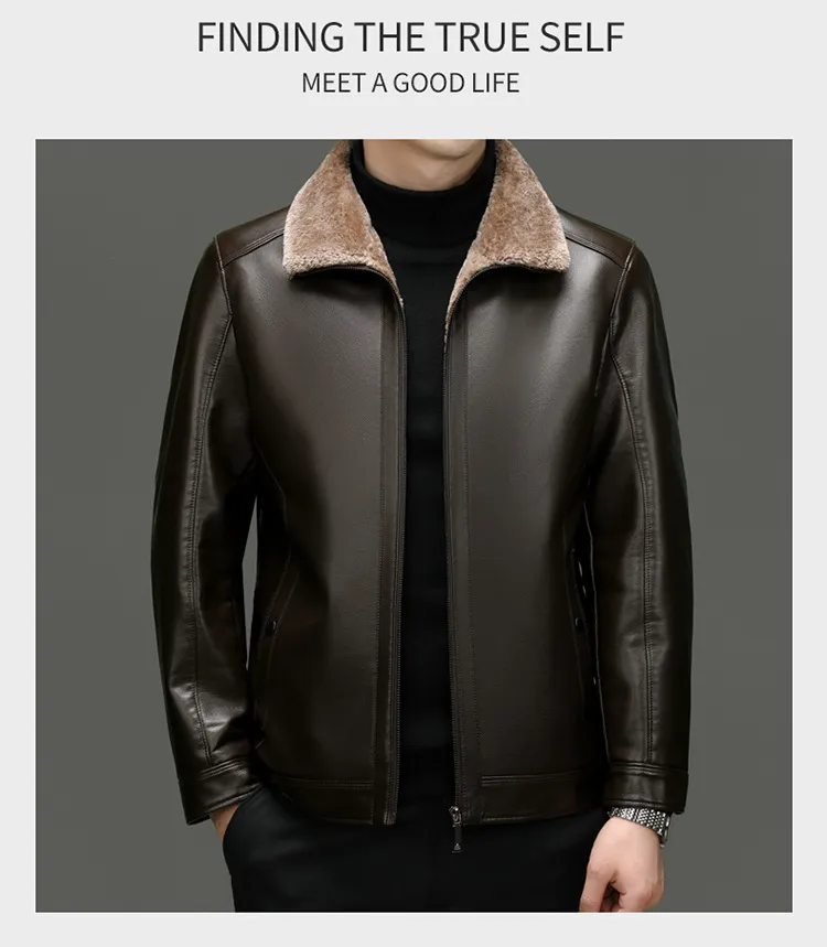 Middle-aged Plus Suede Winter One-piece Fur Men's Sheep Lapel Polo Coat