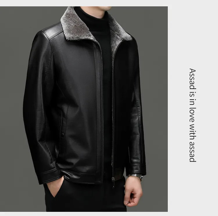 Middle-aged Plus Suede Winter One-piece Fur Men's Sheep Lapel Polo Coat