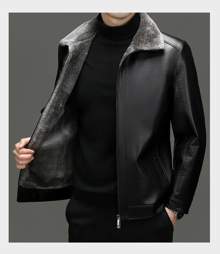 Middle-aged Plus Suede Winter One-piece Fur Men's Sheep Lapel Polo Coat