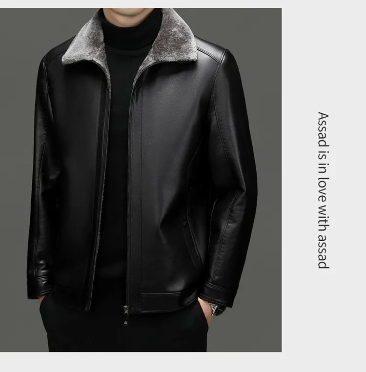Middle-aged Plus Suede Winter One-piece Fur Men's Sheep Lapel Polo Coat