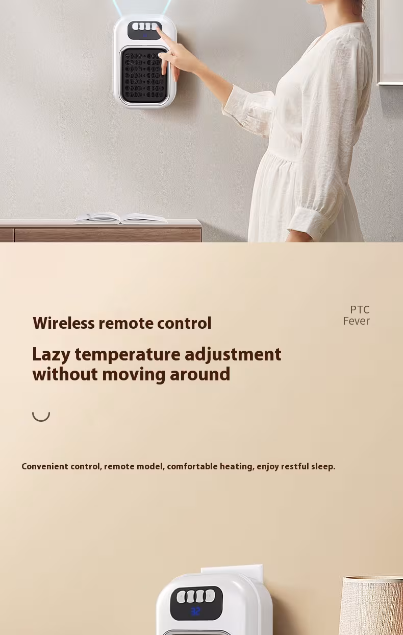 Wall Mounted Portable Small Electric Heater With Remote Control, Adjustable Silent Thermostat Suitable For Winter Home Offices Bathroom