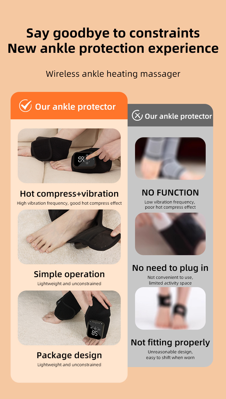 Electric Heating Ankle Massage Belt Protection Warm Hot Compress Ankle Heel Ankle Joint Massage Cordless Design Electric Hot Compress Massage