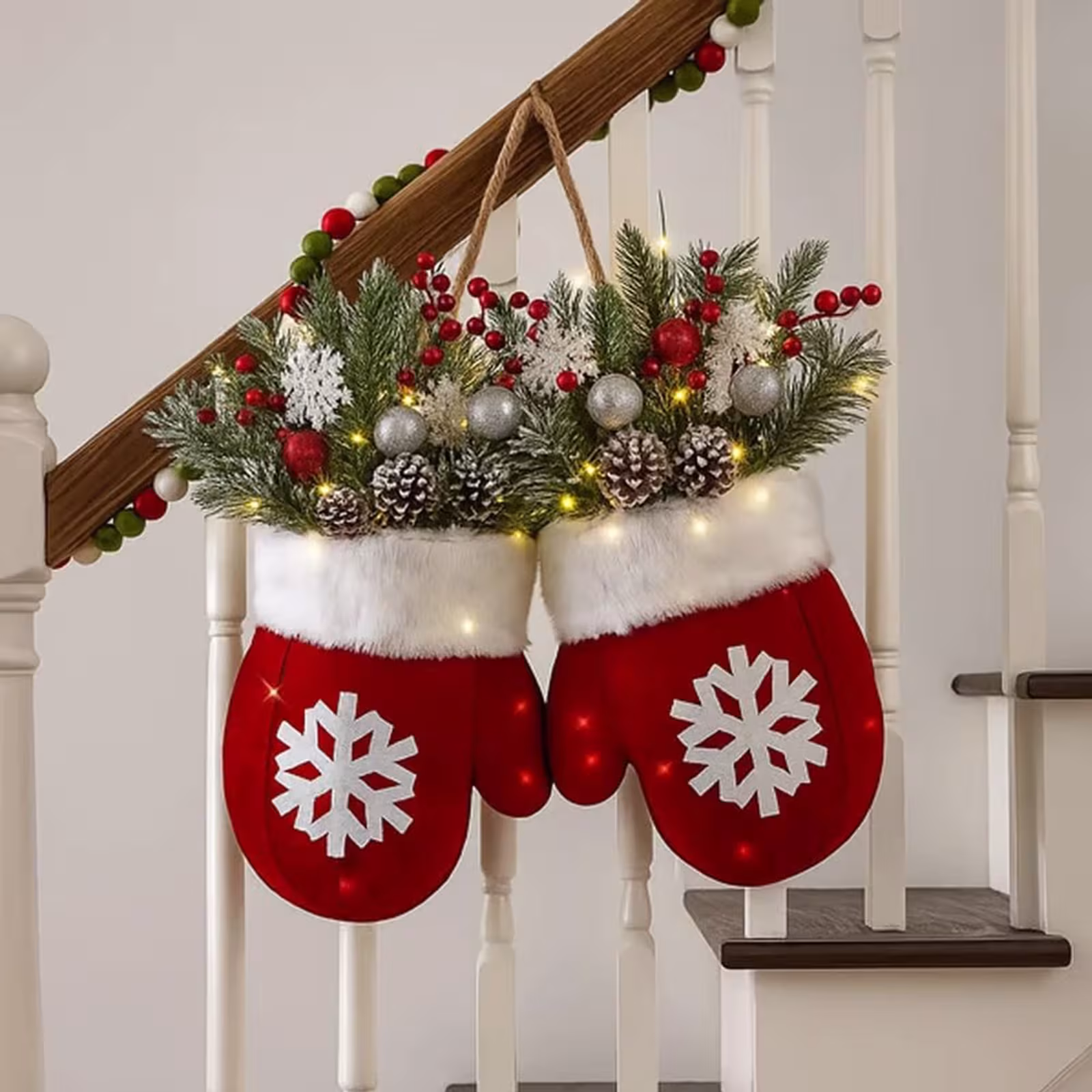 Christmas Garland Creative Glove Shaped Simulated Flower Wreath Window Door Gate Decoration Door Sign Xmas Party Decoration
