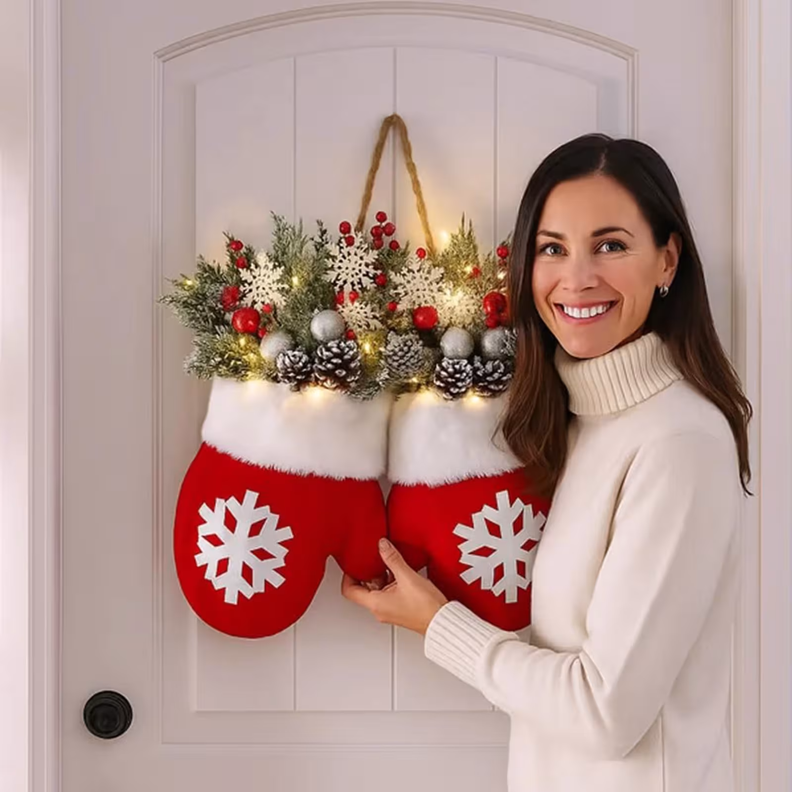 Christmas Garland Creative Glove Shaped Simulated Flower Wreath Window Door Gate Decoration Door Sign Xmas Party Decoration