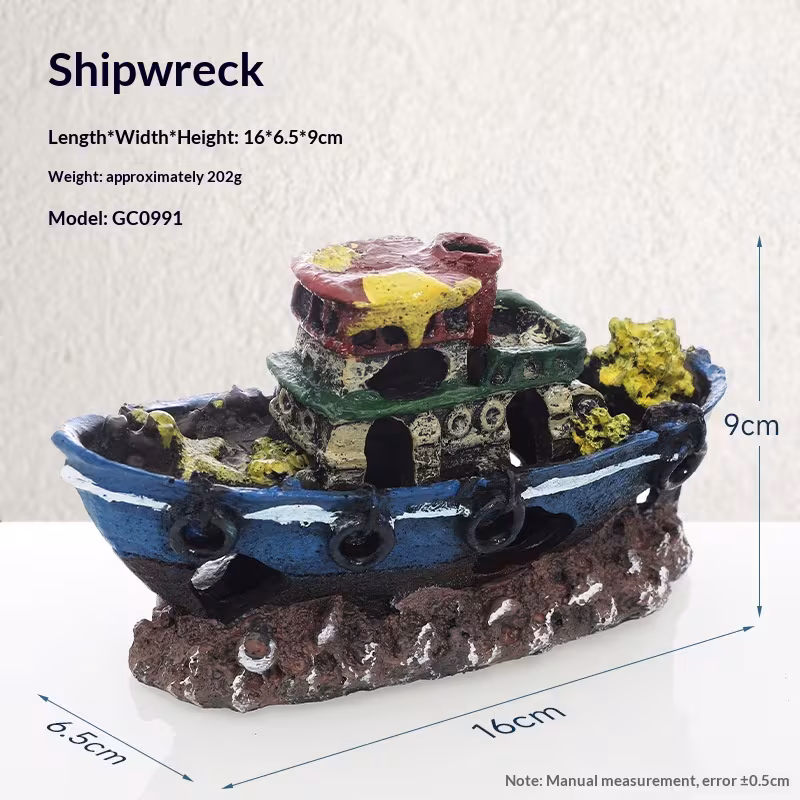 Pirate Ship Aquarium Landscape Fish Tank Decorative Ship Hideout Ornament Hollow Resin Ship Wreck