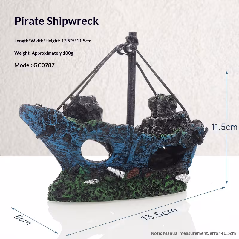 Pirate Ship Aquarium Landscape Fish Tank Decorative Ship Hideout Ornament Hollow Resin Ship Wreck