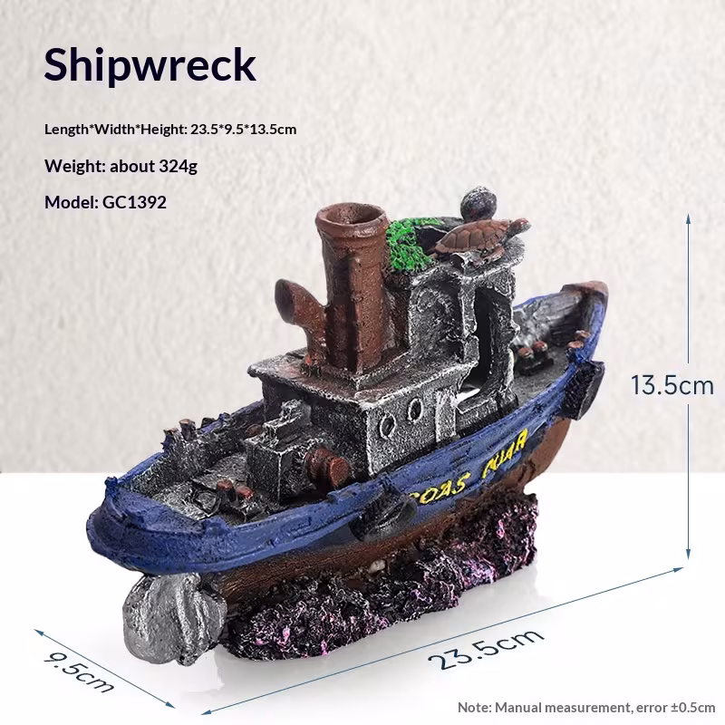 Pirate Ship Aquarium Landscape Fish Tank Decorative Ship Hideout Ornament Hollow Resin Ship Wreck