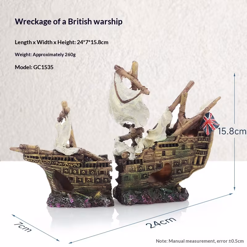Pirate Ship Aquarium Landscape Fish Tank Decorative Ship Hideout Ornament Hollow Resin Ship Wreck