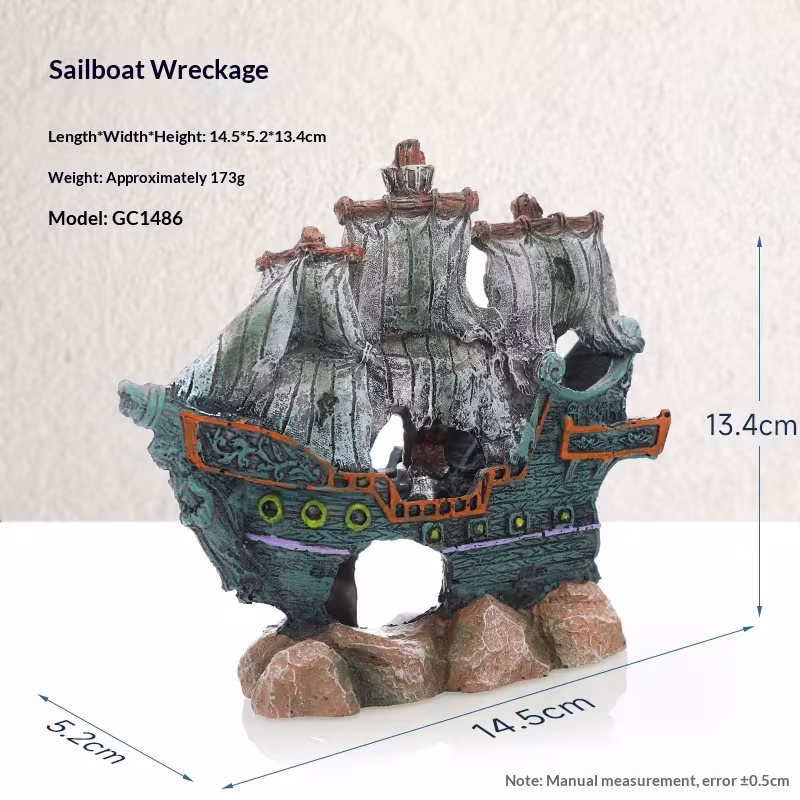 Pirate Ship Aquarium Landscape Fish Tank Decorative Ship Hideout Ornament Hollow Resin Ship Wreck