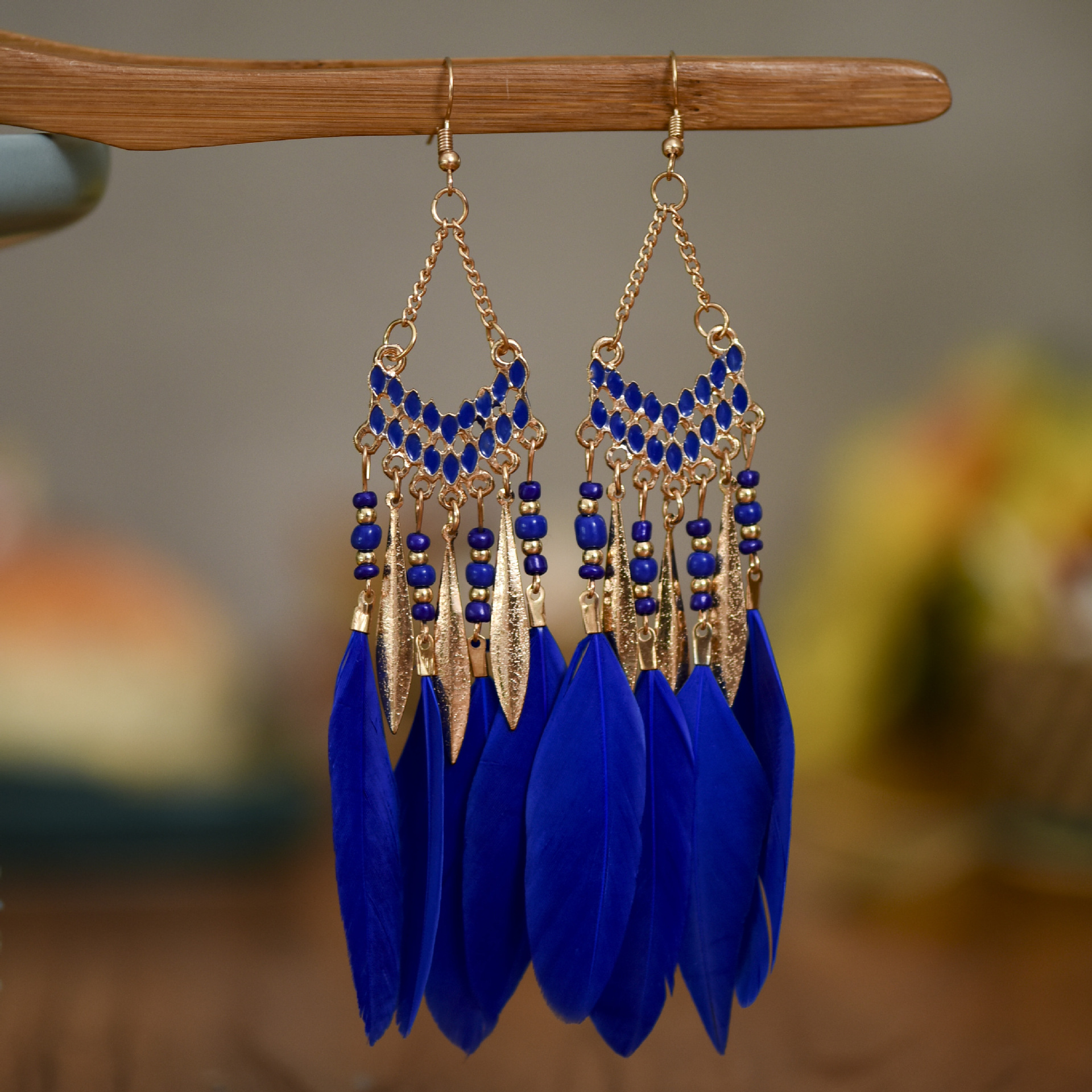 V-shaped Personality Long Feather Earrings